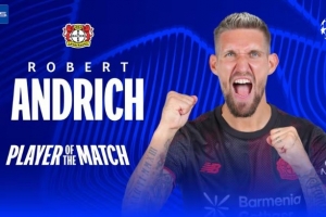 打进本队唯一进球！安德里希当选勒沃库森1-1阿森纳一役全场最佳