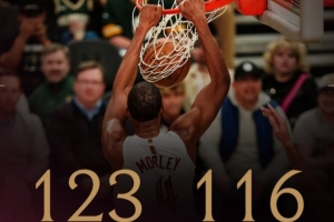 制霸篮下！骑士官方发布赢球海报：封面为莫布里暴扣瞬间