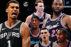 有点尴尬！热火首发五人合计仅14篮板 文班一人就15篮板