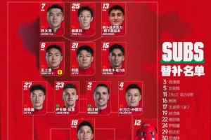 中超联赛第6轮 大连英博海发VS河南俱乐部彩陶坊 首发及替补名单