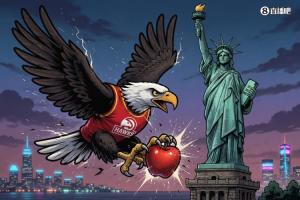 太激动差点掉下去我老鹰要尝尝你这纽约的苹果是什么口味